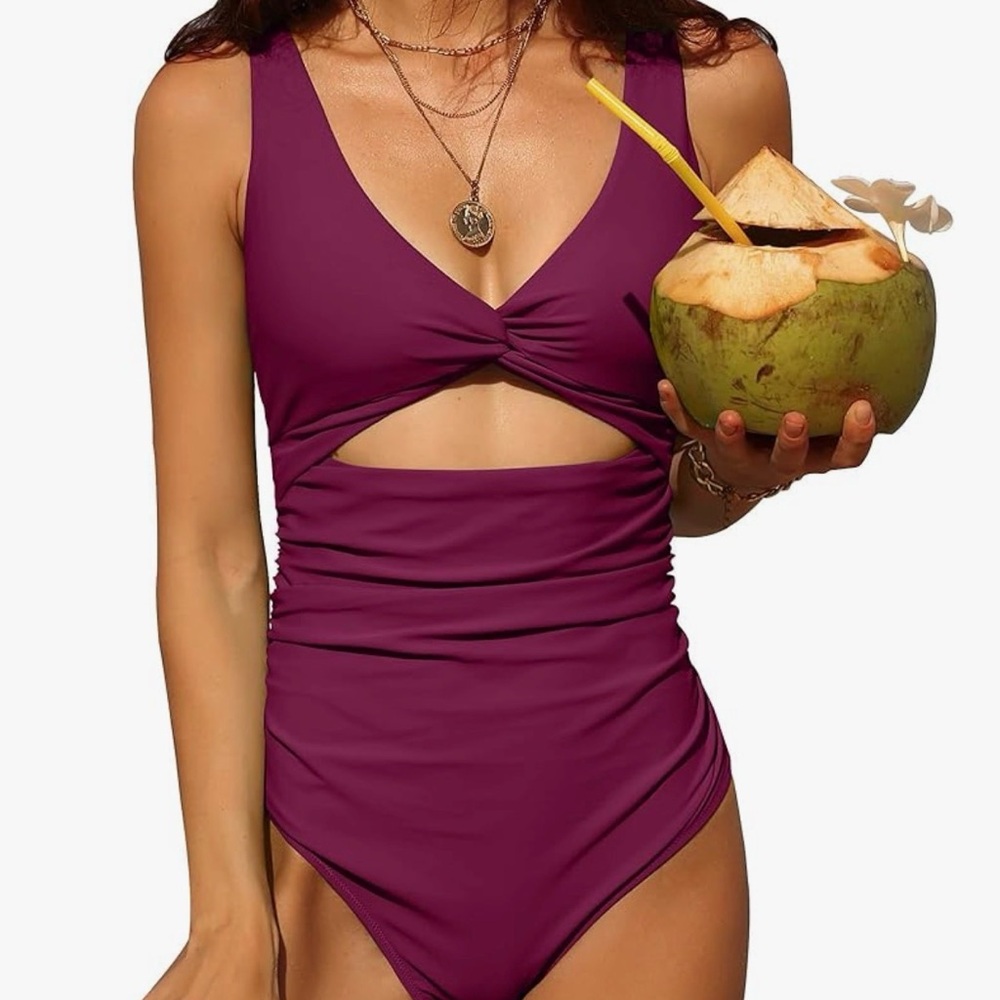 Plum Twist Front Cutout One-Piece Swimsuit